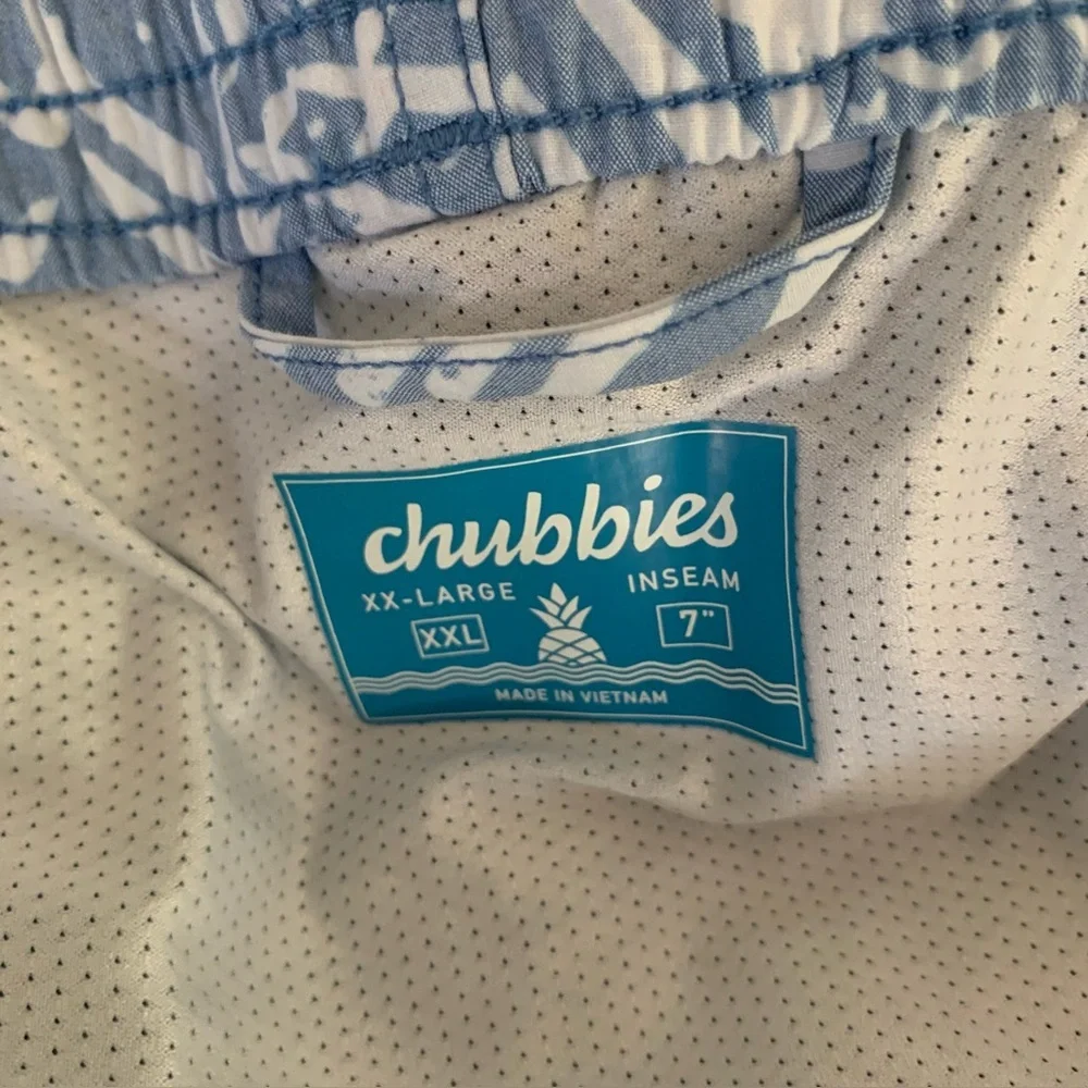 Chubbies NWOT Thigh Naples Pineapple Blue White Swim Trunks 7 in Inseam Sz XXL